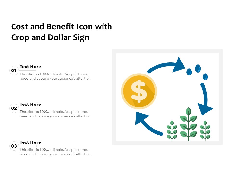 Cost And Benefit Icon With Crop And Dollar Sign Ppt PowerPoint Presentation Portfolio Show PDF