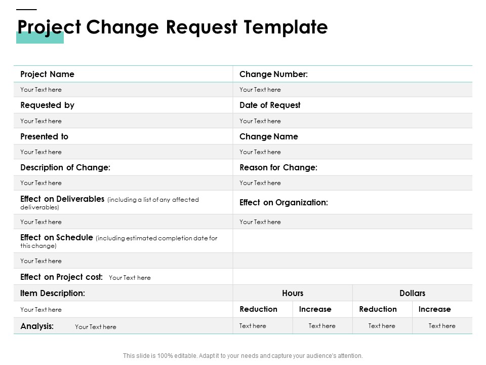Cost Of Managing Organisational Change Project Change Request Template Ppt PowerPoint Presentation Outline Gridlines PDF