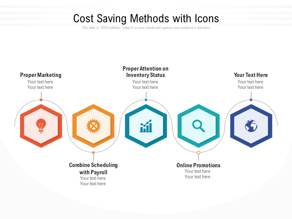 Cost Saving Methods With Icons Ppt PowerPoint Presentation File Aids PDF