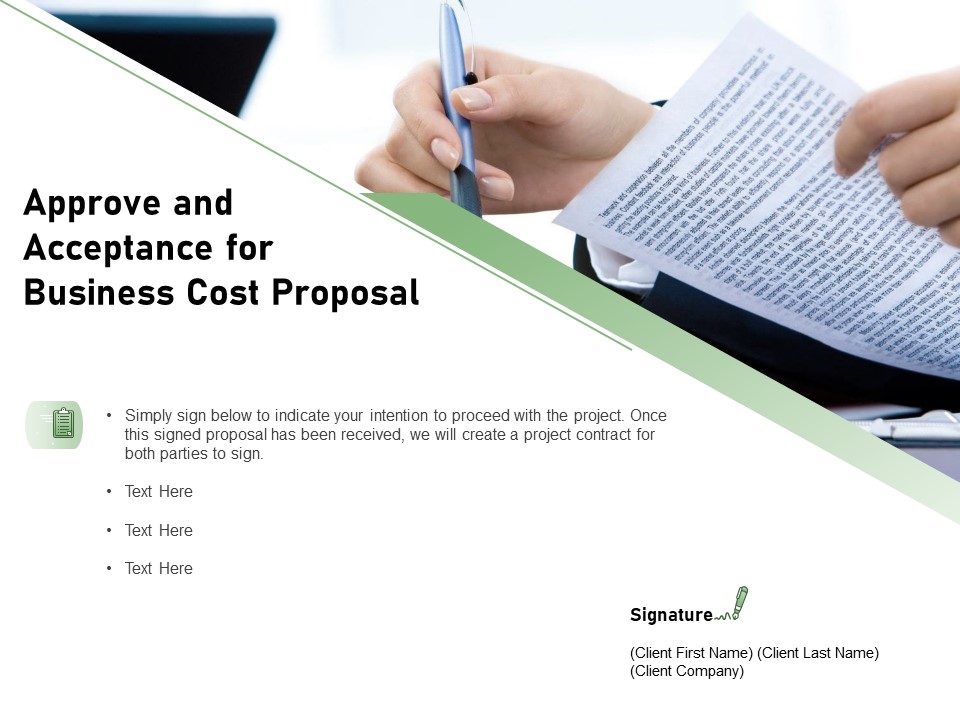 Cost Savings To A Company Approve And Acceptance For Business Cost Proposal Professional PDF