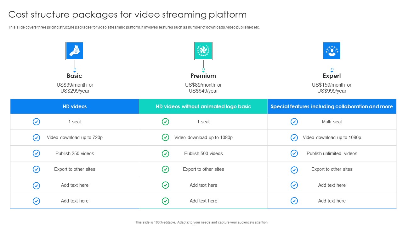 Cost Structure Packages For Video Streaming Platform Information PDF