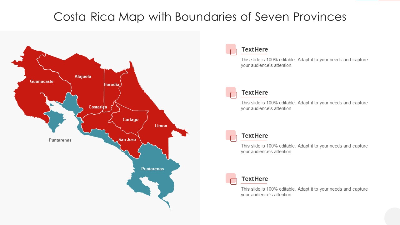 Costa Rica Map With Boundaries Of Seven Provinces Slides PDF