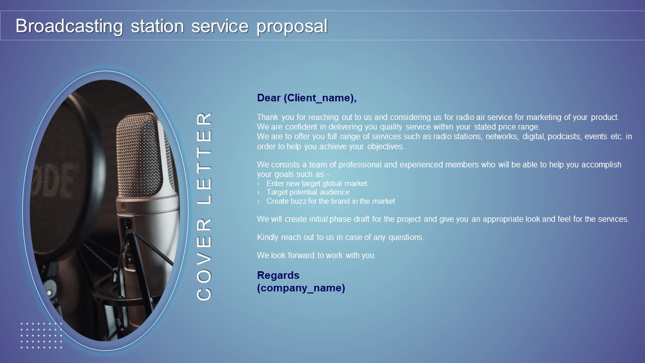 Cover Letter Broadcasting Station Service Proposal Ppt Pictures Tips PDF