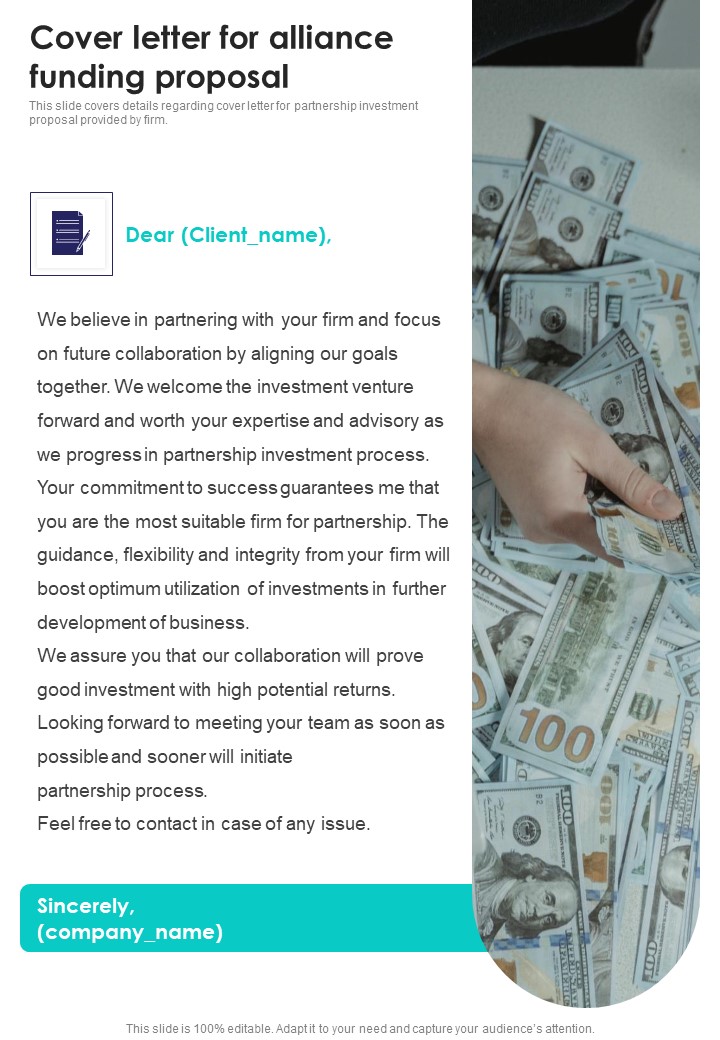 Cover Letter For Alliance Funding Proposal One Pager Sample Example Document