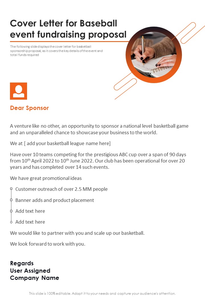 Cover Letter For Baseball Event Fundraising Proposal One Pager Sample Example Document