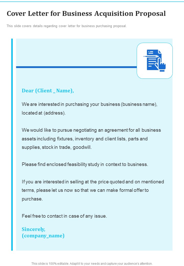 Cover Letter For Business Acquisition Proposal One Pager Sample Example Document