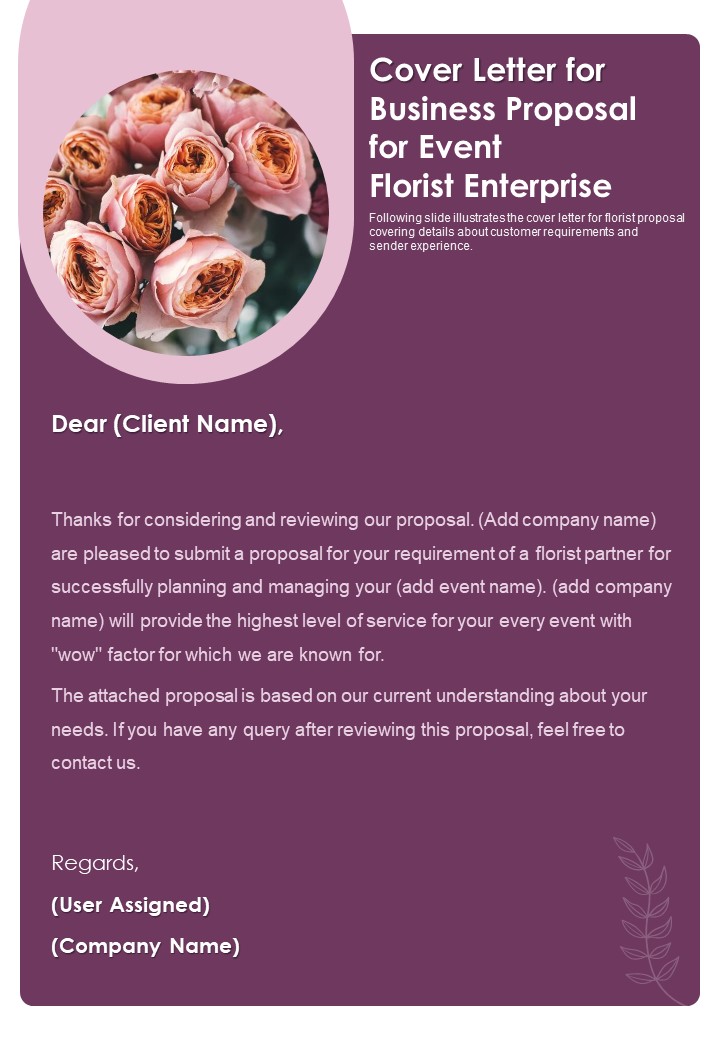 Cover Letter For Business Proposal For Event Florist Enterprise One Pager Sample Example Document