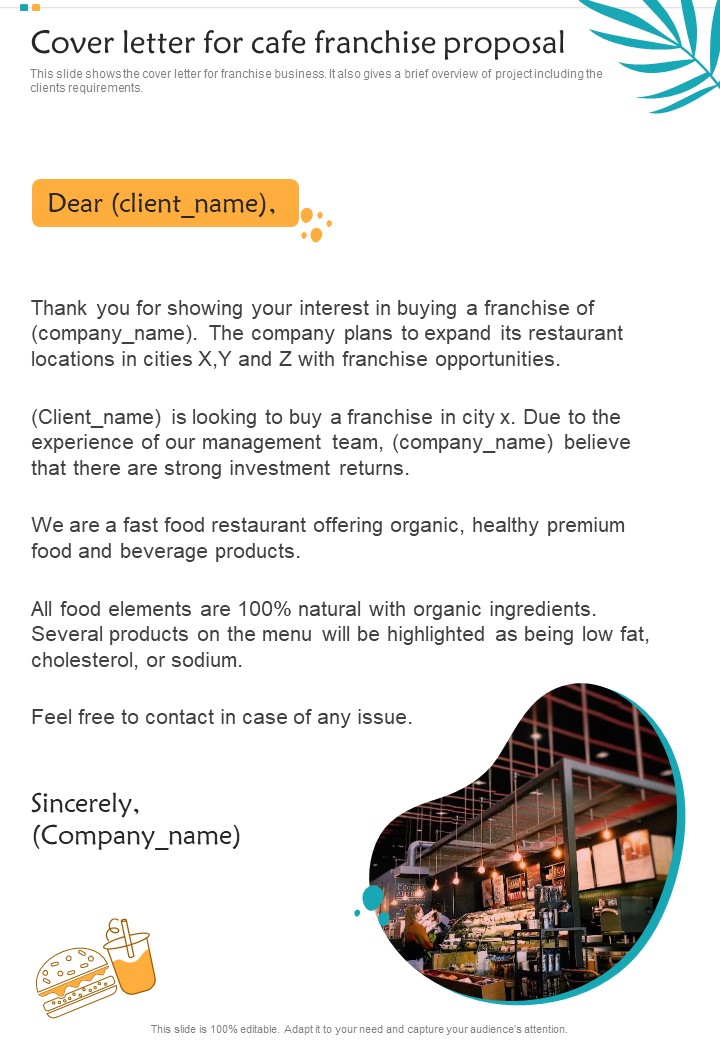Cover Letter For Cafe Franchise Proposal One Pager Sample Example Document