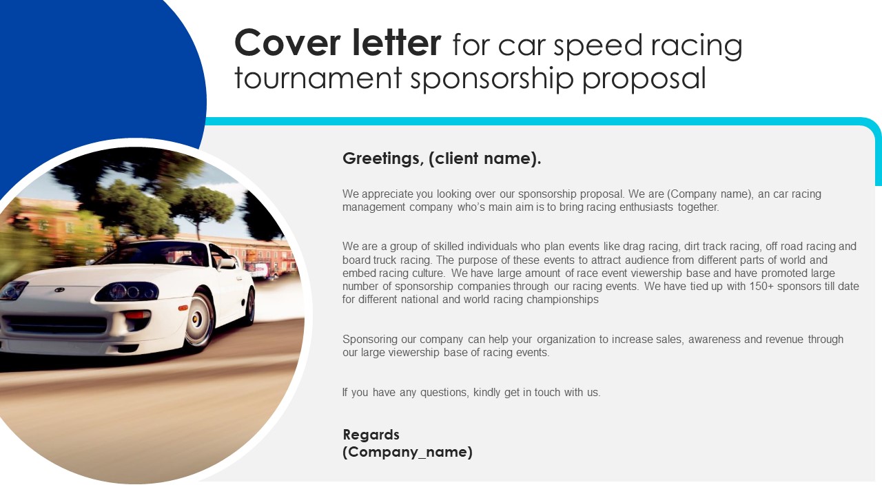 Cover Letter For Car Speed Racing Tournament Sponsorship Proposal Topics PDF