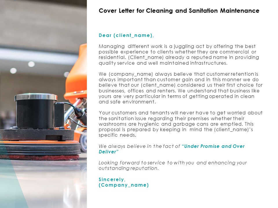 Cover Letter For Cleaning And Sanitation Maintenance Marketing Ppt PowerPoint Presentation Ideas Samples