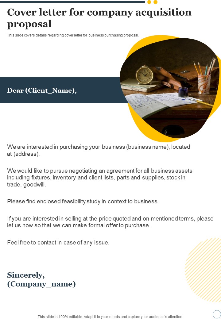 Cover Letter For Company Acquisition Proposal One Pager Sample Example Document