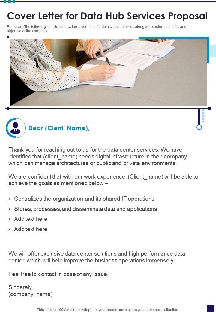 Cover Letter For Data Hub Services Proposal One Pager Sample Example Document