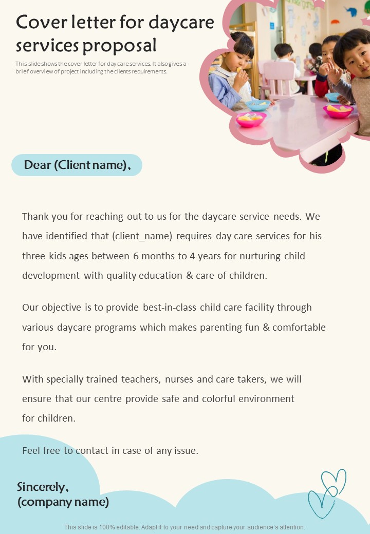 Cover Letter For Daycare Services Proposal One Pager Sample Example Document