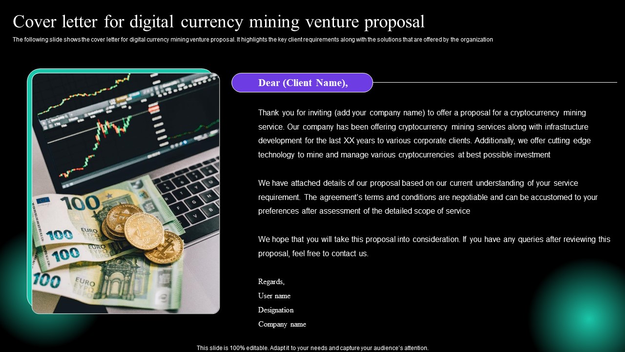 Cover Letter For Digital Currency Mining Venture Proposal Icons PDF