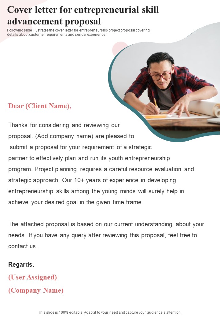 Cover Letter For Entrepreneurial Skill Advancement Proposal One Pager Sample Example Document