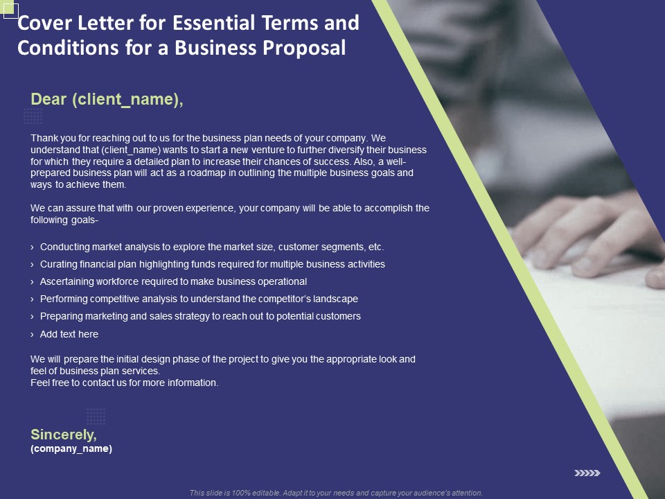 Cover Letter For Essential Terms And Conditions For A Business Proposal Ppt PowerPoint Presentation Styles Slides PDF
