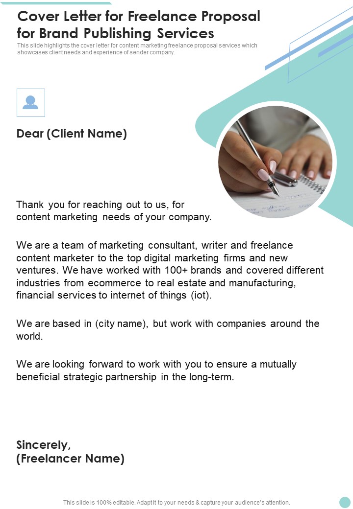 Cover Letter For Freelance Proposal For Brand Publishing Services One Pager Sample Example Document