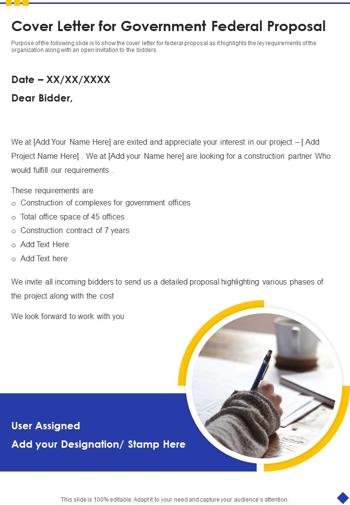 Cover Letter For Government Federal Proposal One Pager Sample Example Document