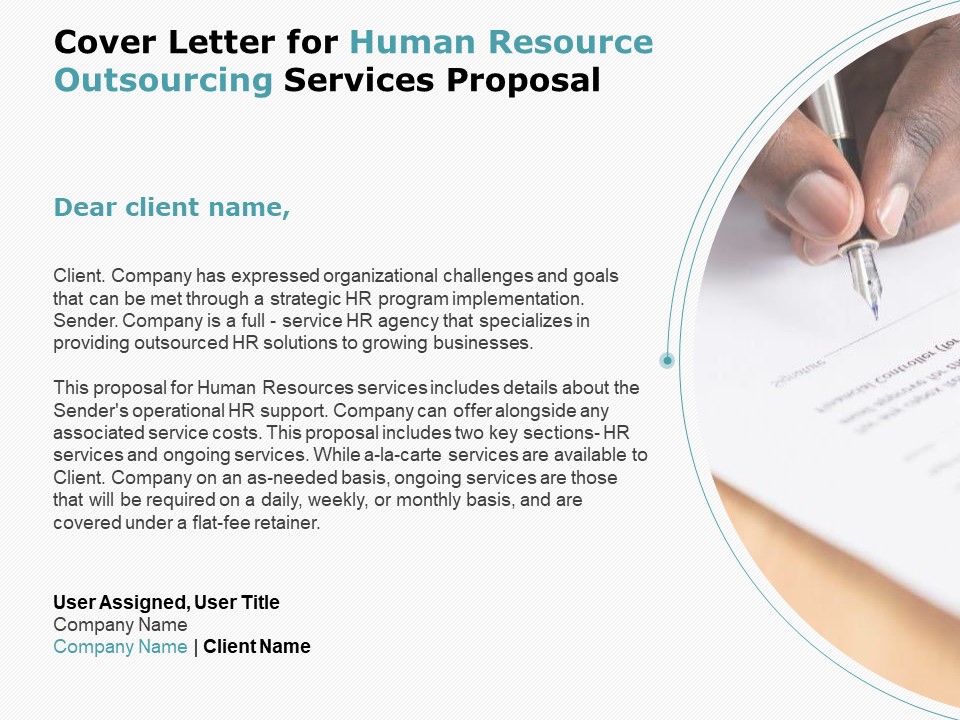 Cover Letter For Human Resource Outsourcing Services Proposal Icons PDF