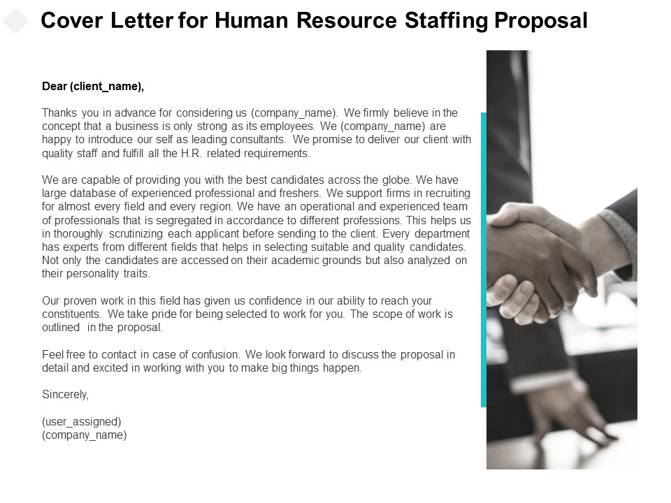 Cover Letter For Human Resource Staffing Proposal Ppt PowerPoint Presentation Gallery Design Inspiration