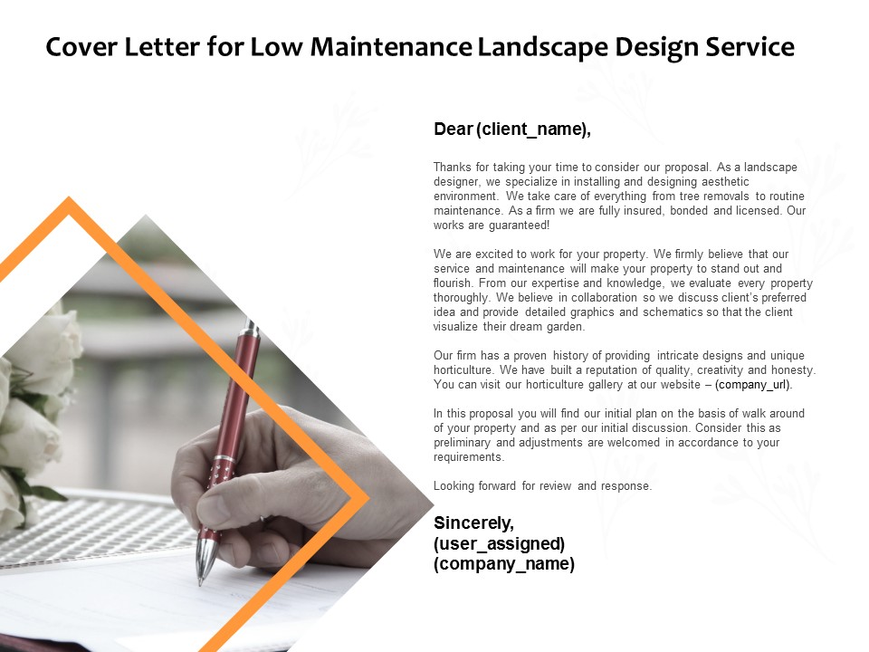Cover Letter For Low Maintenance Landscape Design Service Ppt PowerPoint Presentation Slides Gridlines