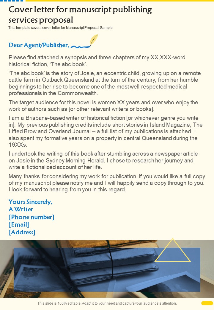 Cover Letter For Manuscript Publishing Services Proposal One Pager Sample Example Document