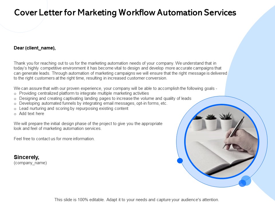 Cover Letter For Marketing Workflow Automation Services Ppt PowerPoint Presentation Styles Influencers PDF