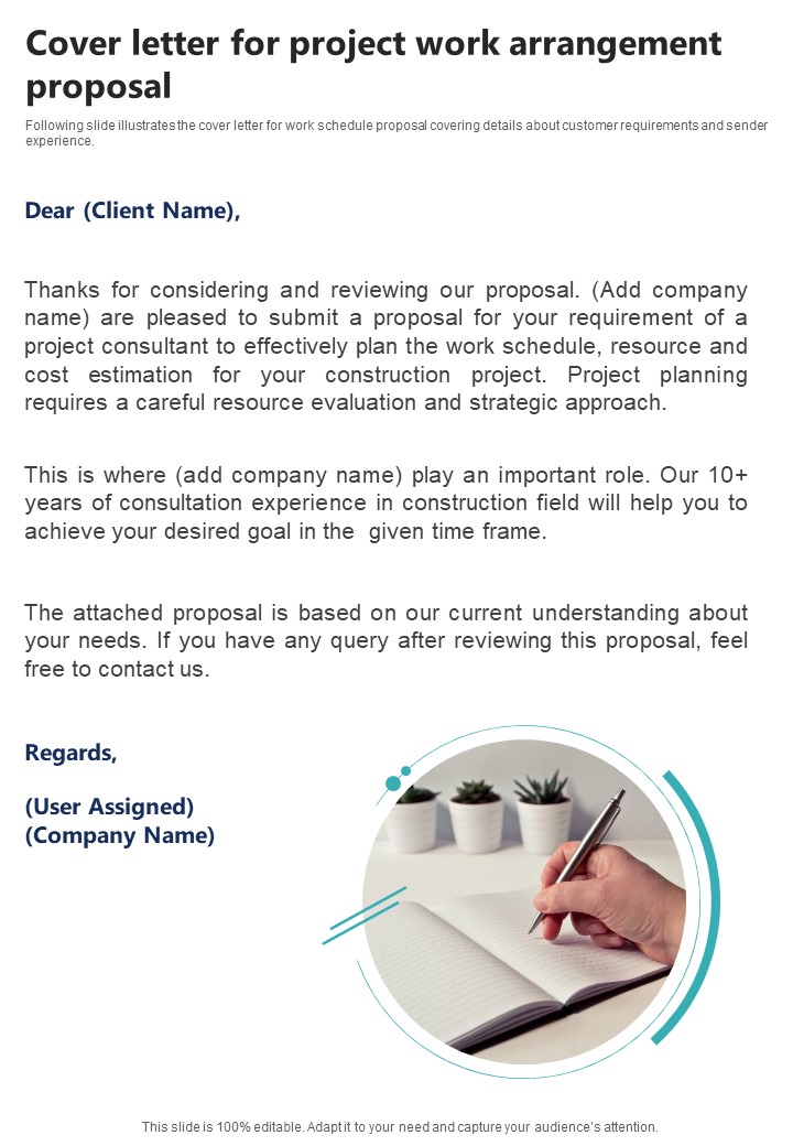 Cover Letter For Project Work Arrangement Proposal One Pager Sample Example Document