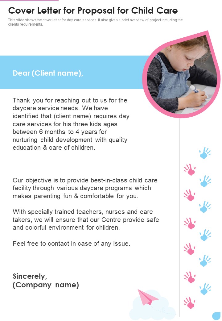 Cover Letter For Proposal For Child Care One Pager Sample Example Document