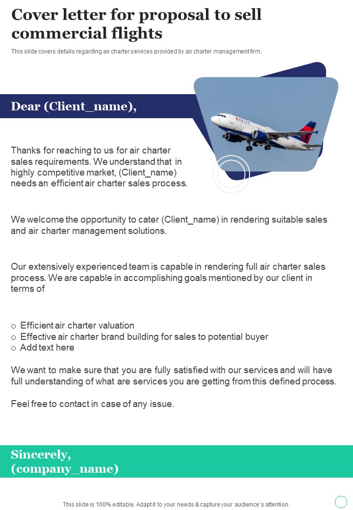 Cover Letter For Proposal To Sell Commercial Flights One Pager Sample Example Document