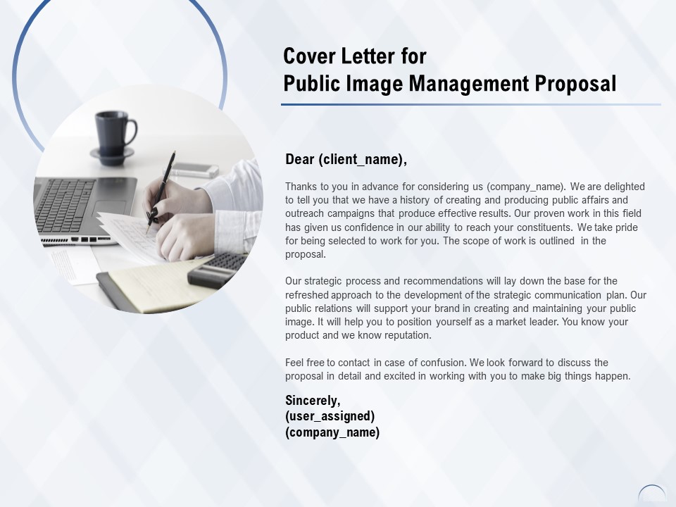 Cover Letter For Public Image Management Proposal Ppt PowerPoint Presentation Model Demonstration