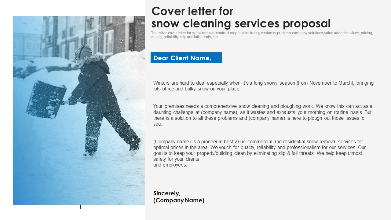 Cover Letter For Snow Cleaning Services Proposal Ppt Inspiration Rules PDF