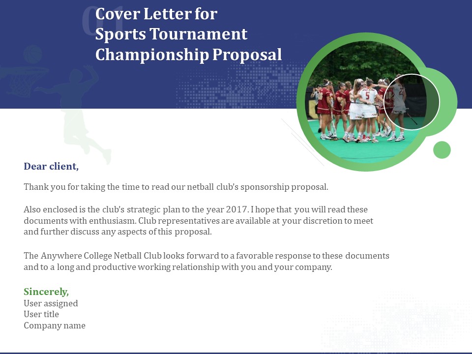 Cover Letter For Sports Tournament Championship Proposal Ppt Styles Good PDF