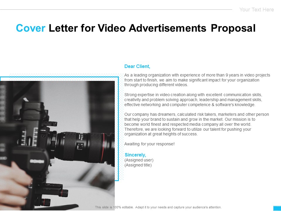 Cover Letter For Video Advertisements Proposal Ppt Slides Maker PDF