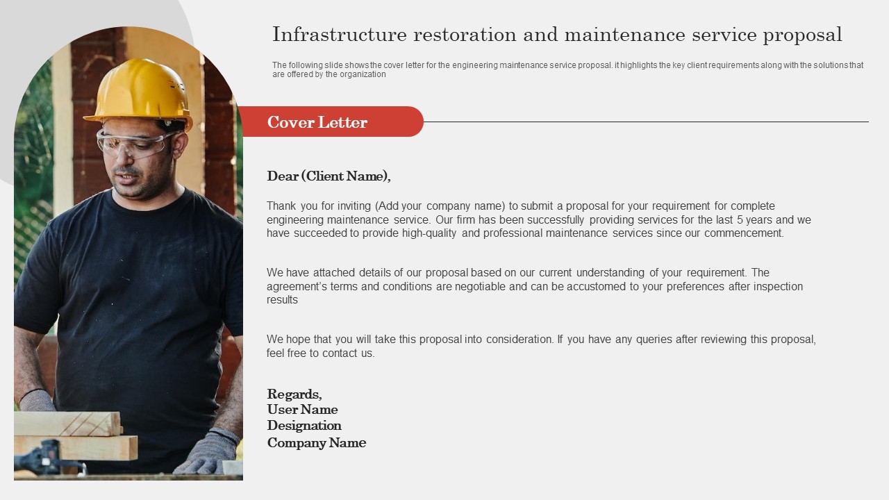 Cover Letter Infrastructure Restoration And Maintenance Service Proposal Structure PDF
