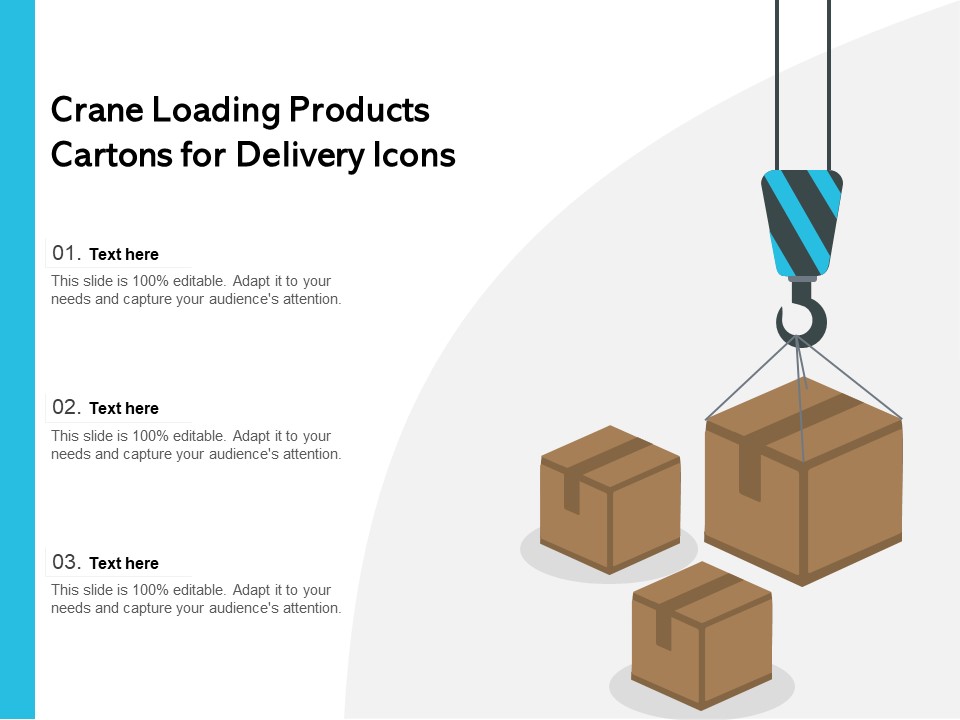 Crane Loading Products Cartons For Delivery Icons Ppt PowerPoint Presentation Infographic Template Designs Download PDF