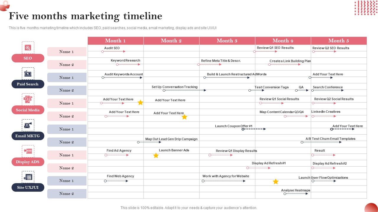 Creating And Introducing A Web Based Five Months Marketing Timeline Infographics PDF