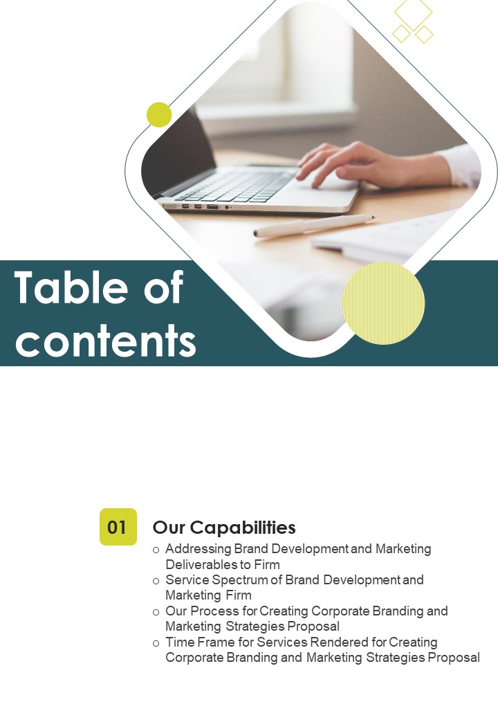 Creating Corporate Branding Marketing Strategies Table Of Contents One Pager Sample Example Document