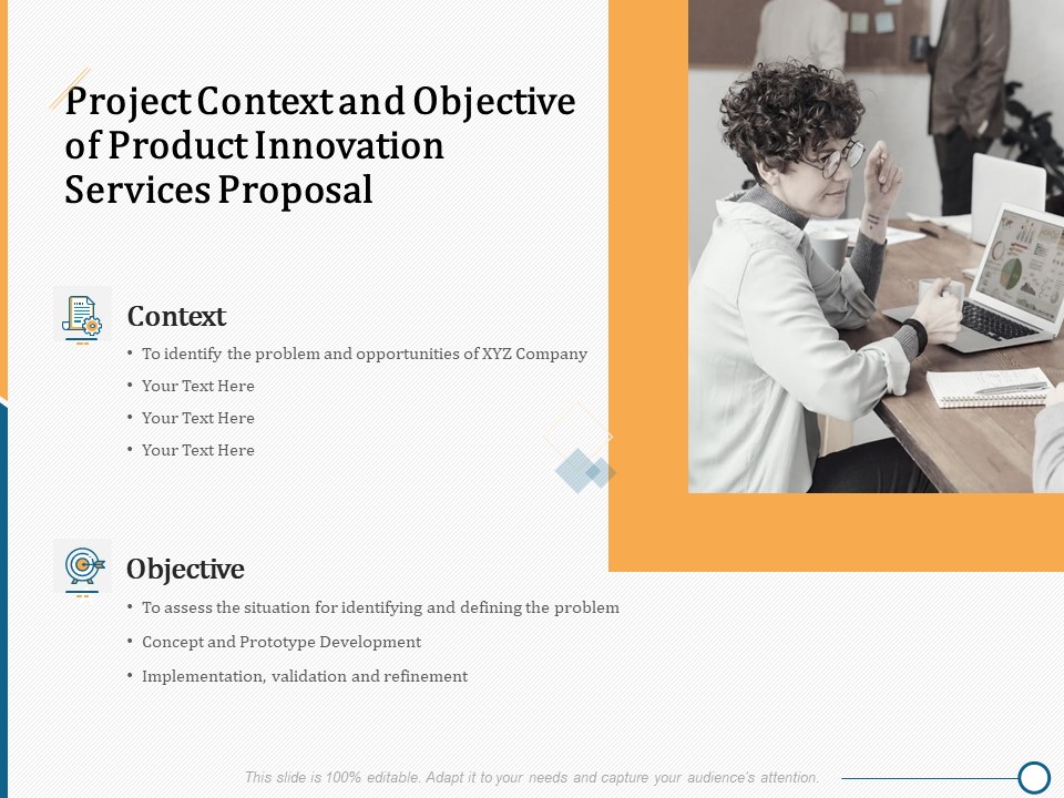 Creating Innovation Commodity Project Context And Objective Of Product Innovation Services Proposal Themes PDF