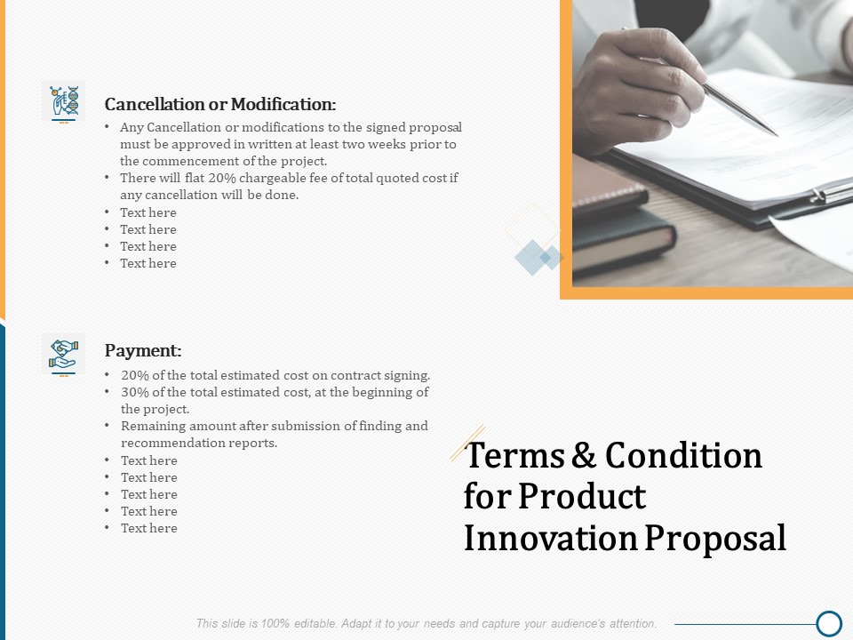 Creating Innovation Commodity Terms And Condition For Product Innovation Proposal Summary PDF