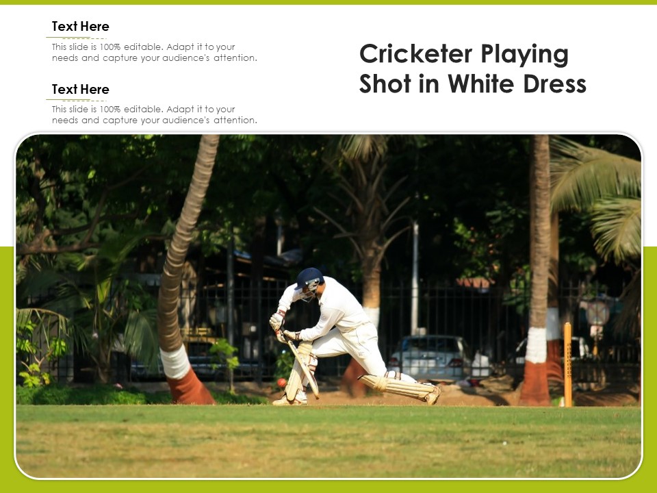 Cricketer Playing Shot In White Dress Ppt PowerPoint Presentation File Portfolio PDF