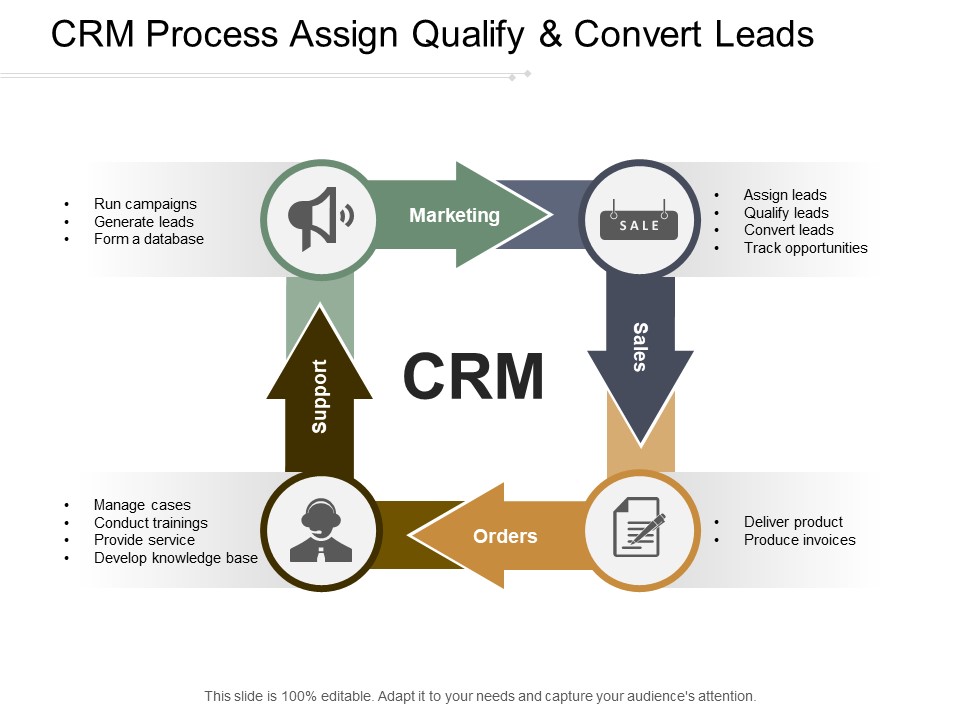 Crm Process Assign Qualify And Convert Leads Ppt Powerpoint Presentation Icon Graphics Example