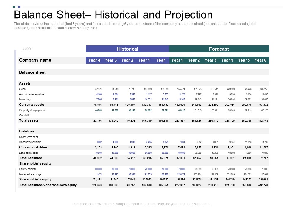 Crowd Sourced Equity Funding Pitch Deck Balance Sheet Historical And Projection Summary PDF