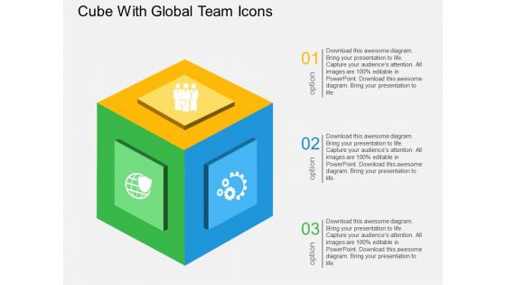Cube With Global Team Icons Powerpoint Templates