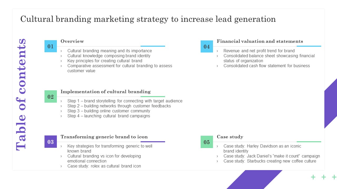 Cultural Branding Marketing Strategy To Increase Lead Generation Table Of Contents Formats PDF