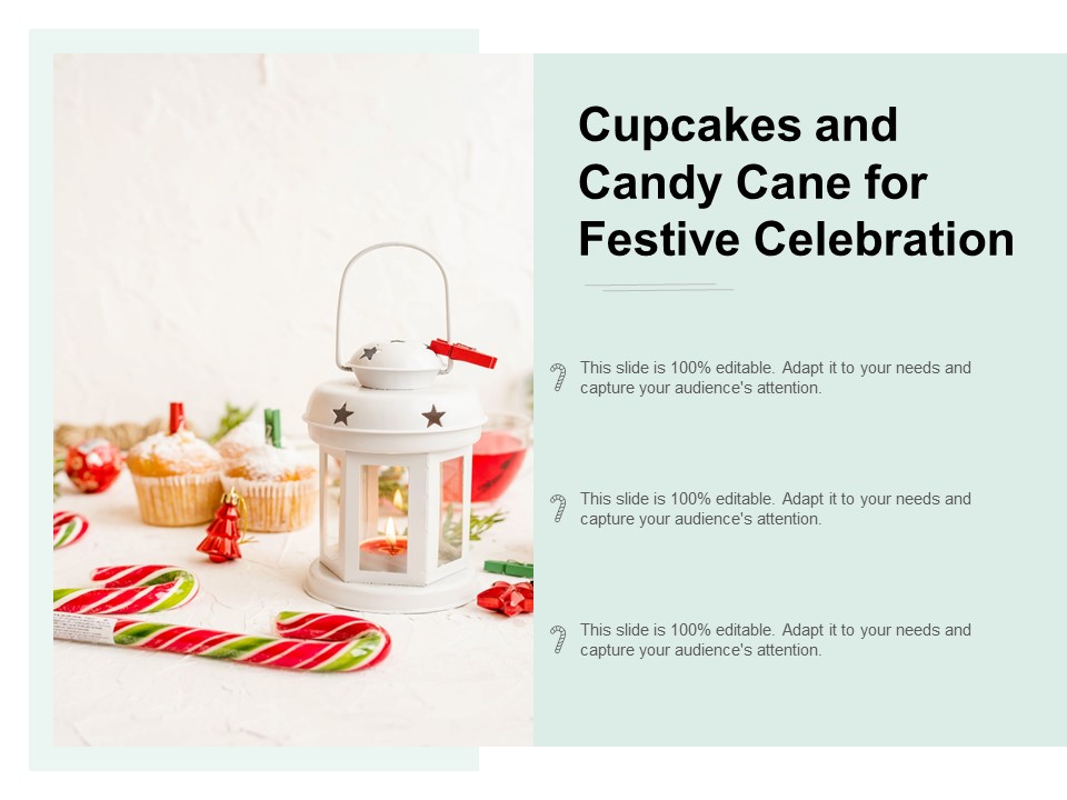 Cupcakes And Candy Cane For Festive Celebration Ppt Powerpoint Presentation Infographic Template Slides