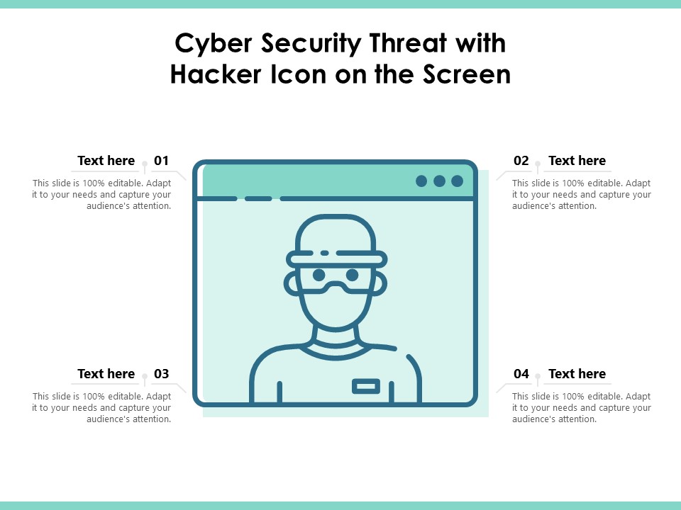 Cyber Security Threat With Hacker Icon On The Screen Ppt PowerPoint Presentation Infographic Template PDF