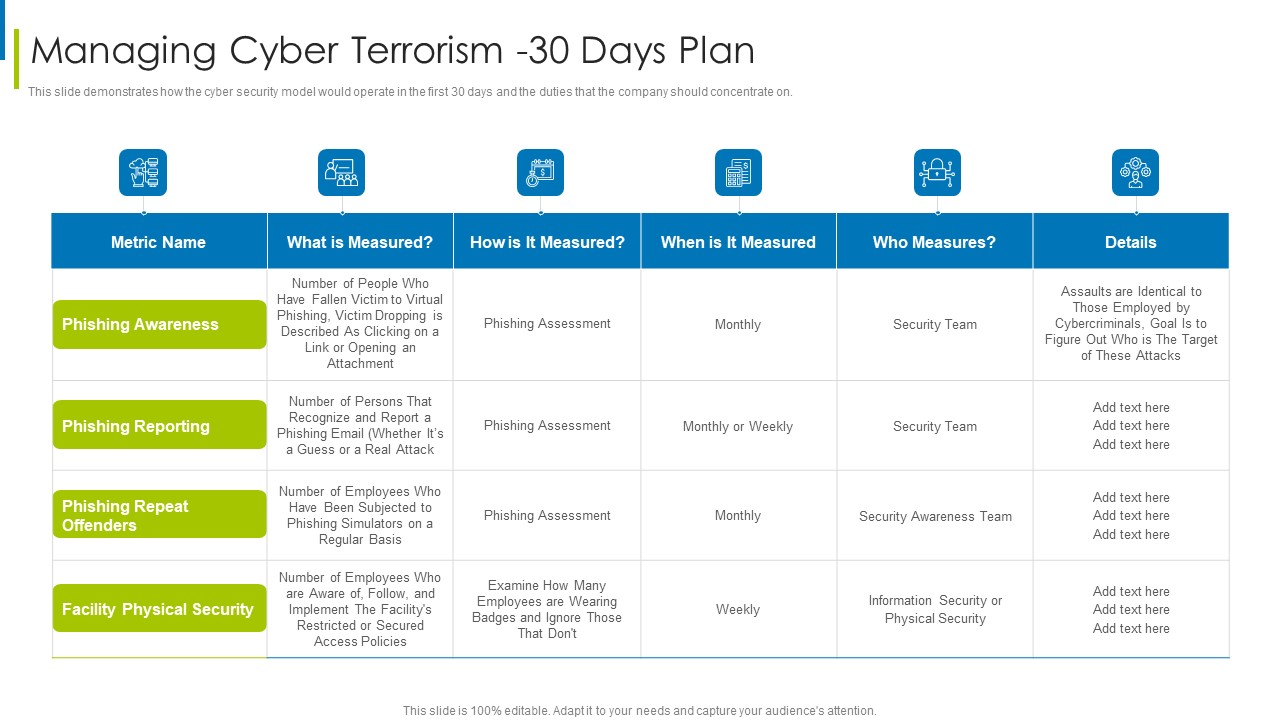 Cyber Terrorism Assault Managing Cyber Terrorism 30 Days Plan Infographics PDF