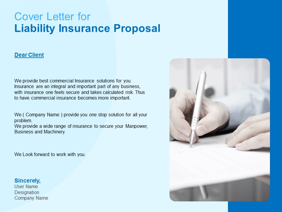 Damage Security Insurance Proposal Cover Letter For Liability Insurance Proposal Ppt Slides Graphic Tips PDF