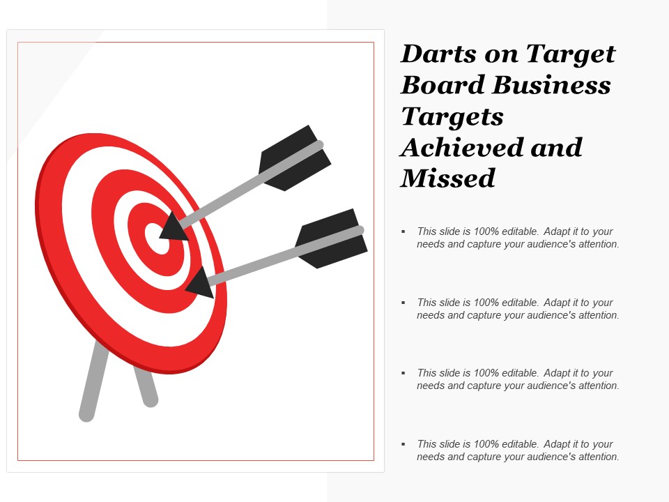 Darts On Target Board Business Targets Achieved And Missed Ppt Powerpoint Presentation Slides Templates